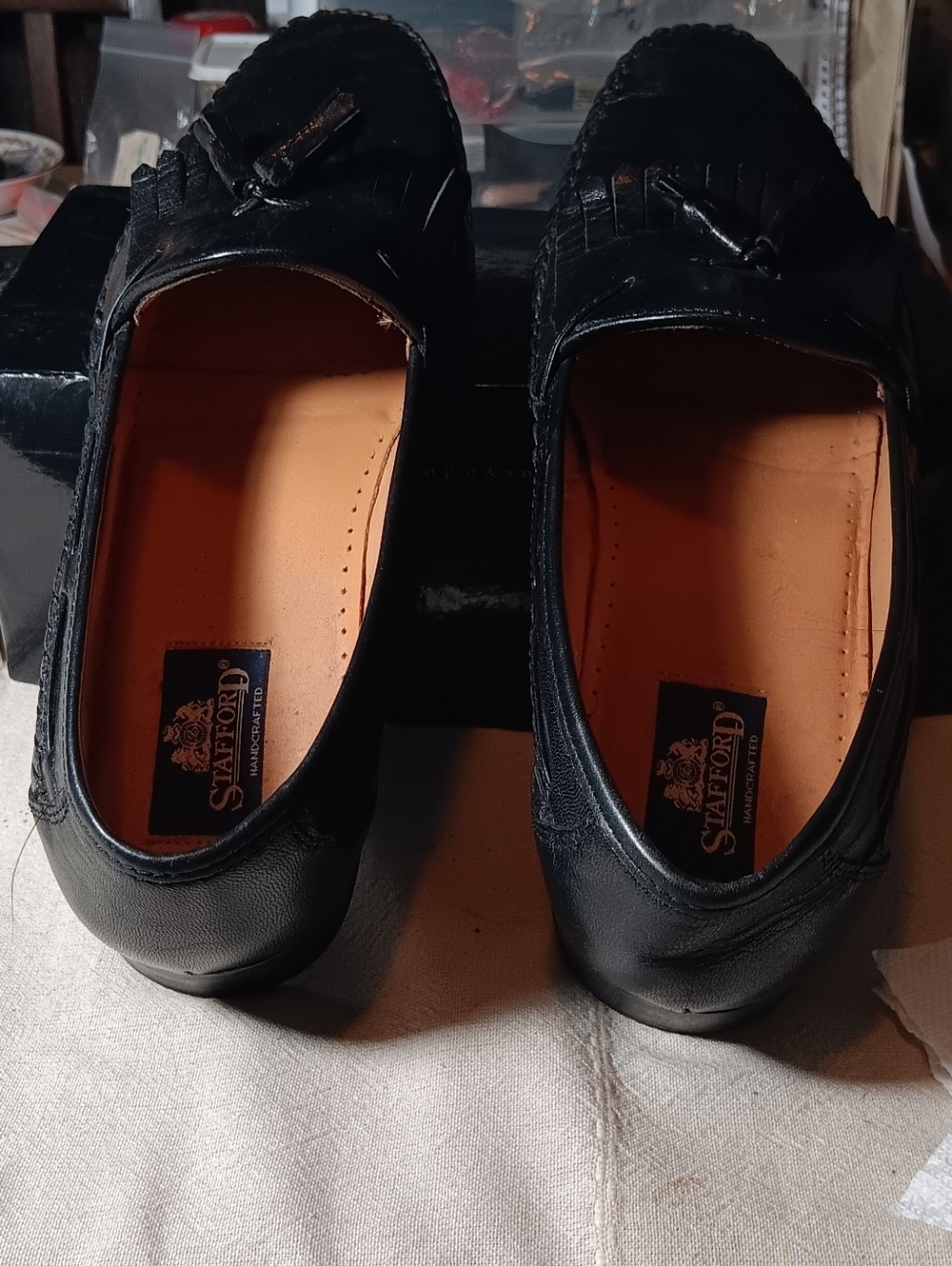 Stafford Black Tassel Kiltie Leather Loafers